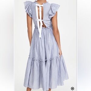 SOLD Cinq a Sept Striped Blue and White Sleeveless Dress Bow Detail Size 8